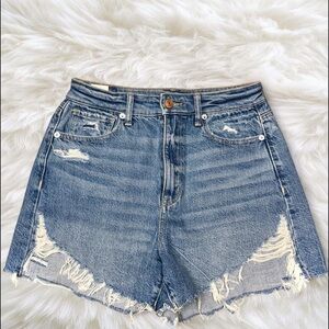 American Eagle Outfitters Distressed High-Rise Blue Denim Shorts